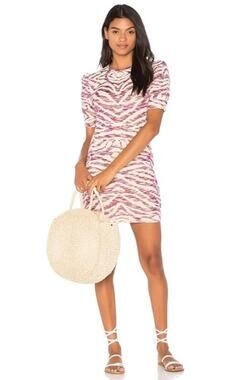 Free People Take Me Out Zebra Print Knit Puff Sleeve Mini Dress Estimated Size M